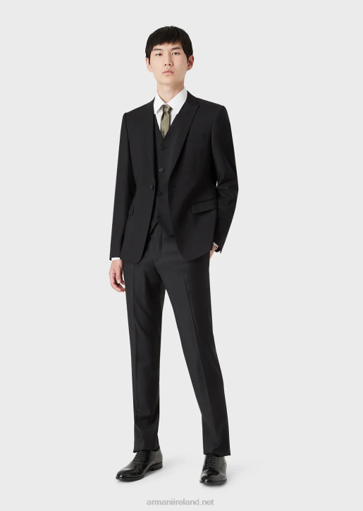 Men 086V1450 Worsted Virgin-Wool, Creased Trousers Armani Black