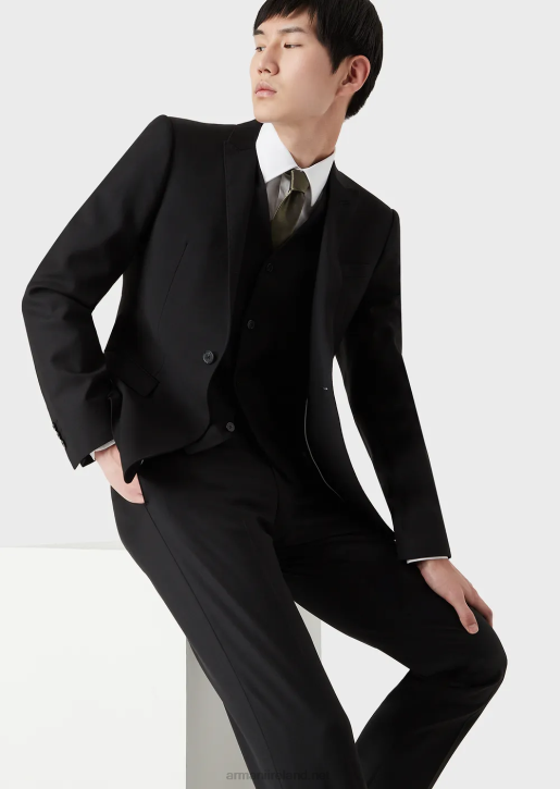 Men 086V1450 Worsted Virgin-Wool, Creased Trousers Armani Black