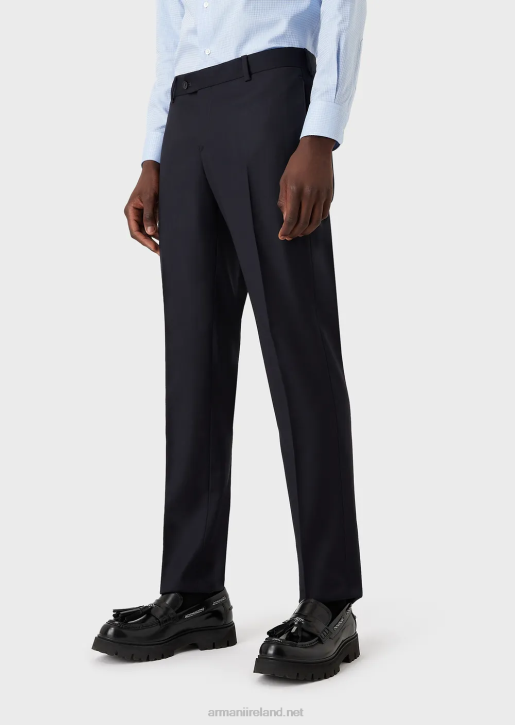 Men 086V1452 Worsted Virgin-Wool, Creased Trousers Armani Navy Blue