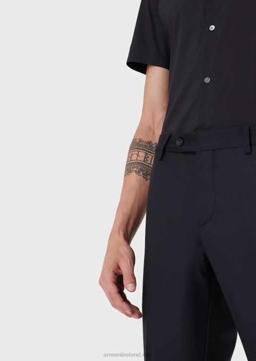 Men 086V1452 Worsted Virgin-Wool, Creased Trousers Armani Navy Blue