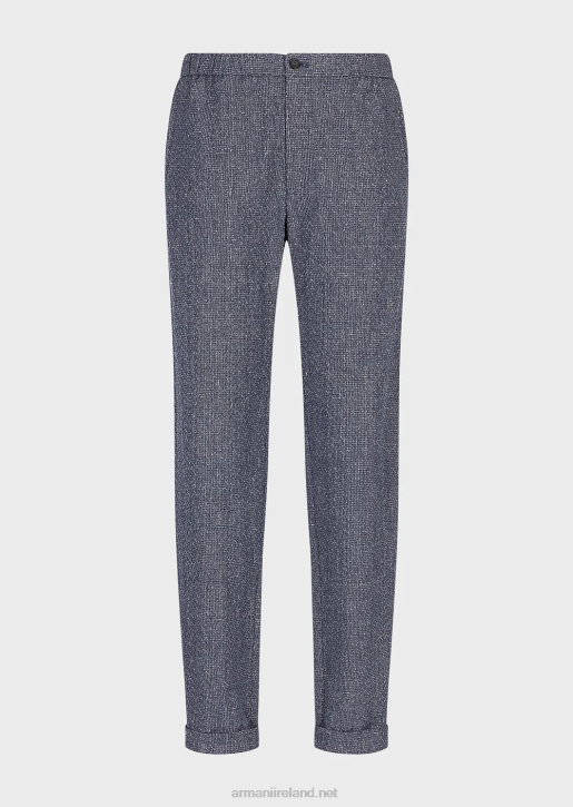 Men 086V1453 3D-Effect Jacquard Linen-Blend Trousers With Elasticated Waist Armani Avio