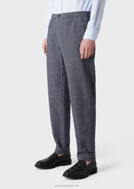 Men 086V1453 3D-Effect Jacquard Linen-Blend Trousers With Elasticated Waist Armani Avio