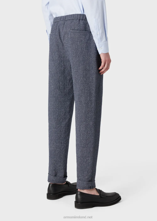 Men 086V1453 3D-Effect Jacquard Linen-Blend Trousers With Elasticated Waist Armani Avio