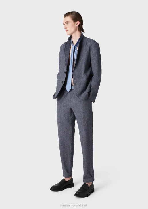 Men 086V1453 3D-Effect Jacquard Linen-Blend Trousers With Elasticated Waist Armani Avio