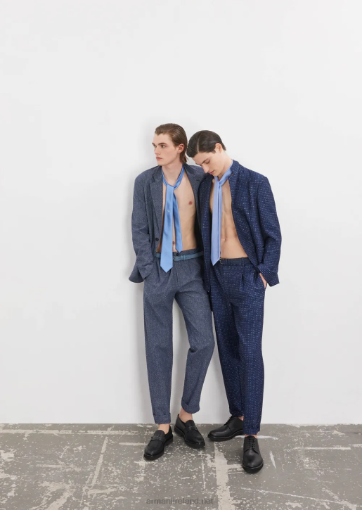 Men 086V1453 3D-Effect Jacquard Linen-Blend Trousers With Elasticated Waist Armani Avio