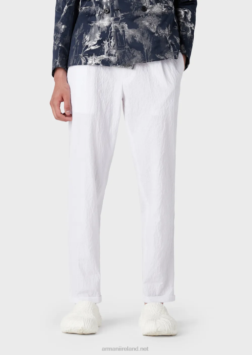 Men 086V1454 Washed-Look Stretch-Cotton Chinos With Darts Armani White