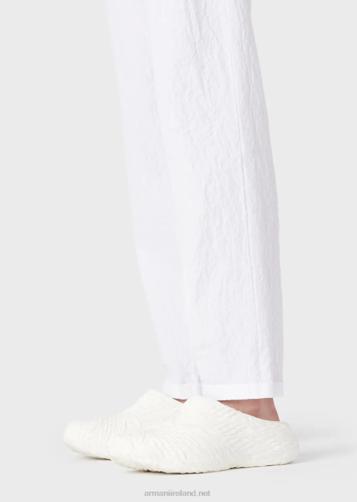 Men 086V1454 Washed-Look Stretch-Cotton Chinos With Darts Armani White