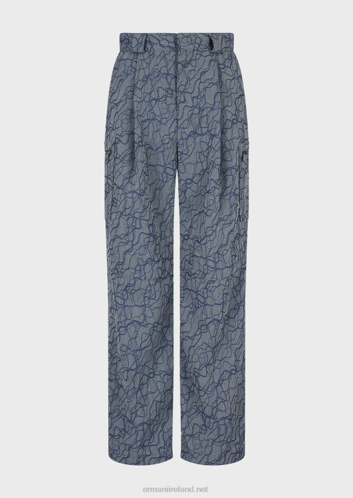 Men 086V1455 Jacquard Pattern Crepe Wool Darted Cargo Trousers Armani Pattern