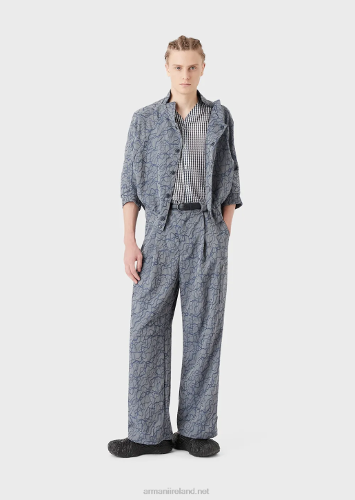 Men 086V1455 Jacquard Pattern Crepe Wool Darted Cargo Trousers Armani Pattern