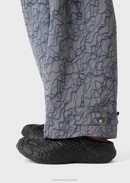 Men 086V1455 Jacquard Pattern Crepe Wool Darted Cargo Trousers Armani Pattern
