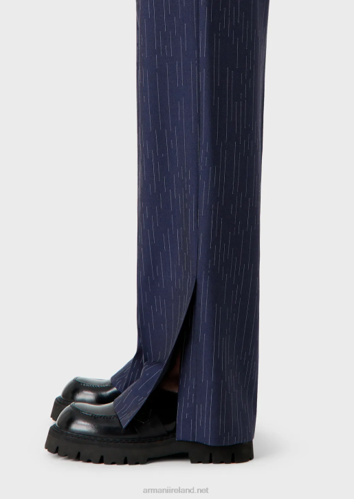 Men 086V1456 Chinos In Fil Coupe Striped Denim-Effect Fabric Armani Navy Blue