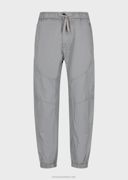 Men 086V1472 Pima Poplin Oval-Leg Trousers With Elasticated Hem Armani Light Gray