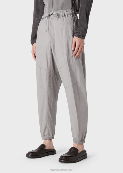 Men 086V1472 Pima Poplin Oval-Leg Trousers With Elasticated Hem Armani Light Gray