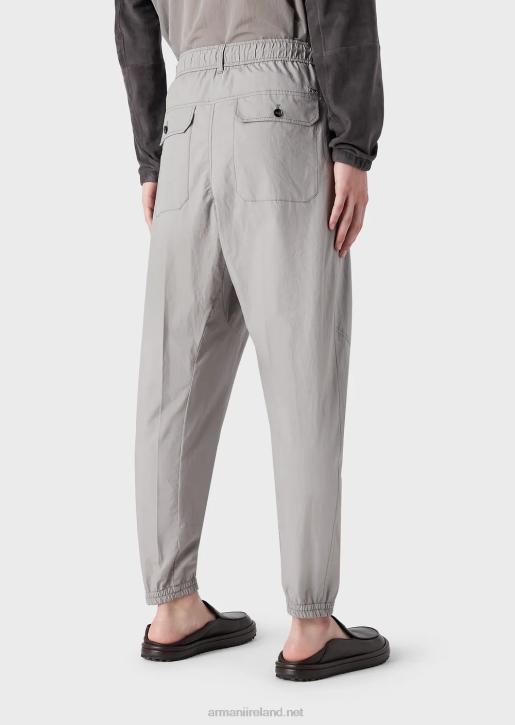 Men 086V1472 Pima Poplin Oval-Leg Trousers With Elasticated Hem Armani Light Gray