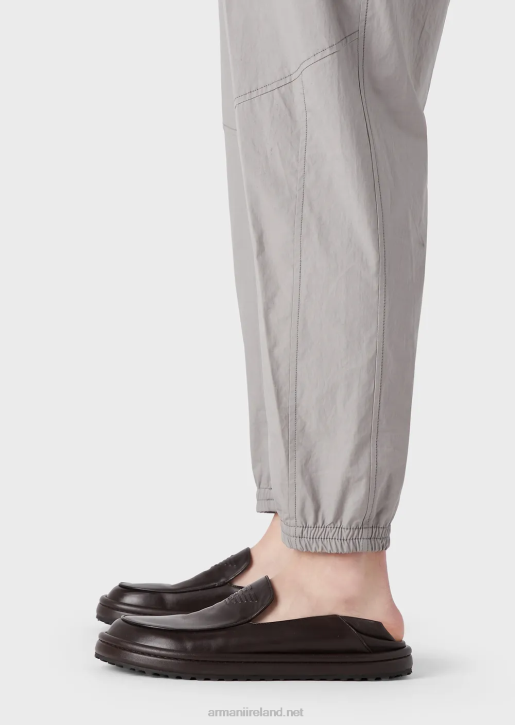 Men 086V1472 Pima Poplin Oval-Leg Trousers With Elasticated Hem Armani Light Gray