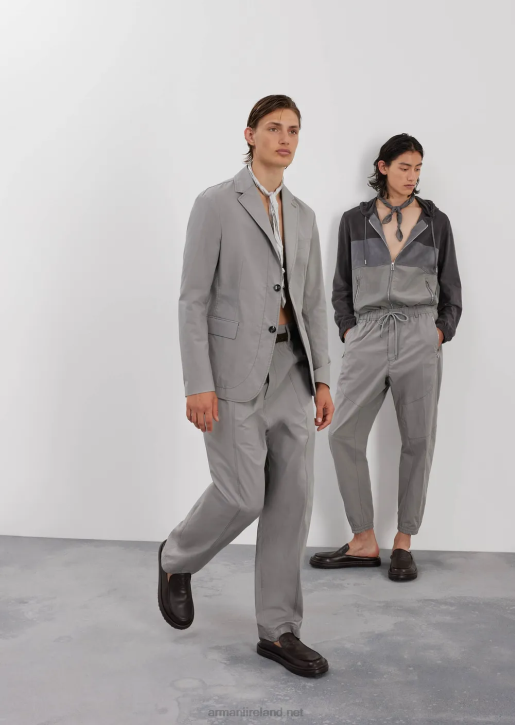 Men 086V1472 Pima Poplin Oval-Leg Trousers With Elasticated Hem Armani Light Gray