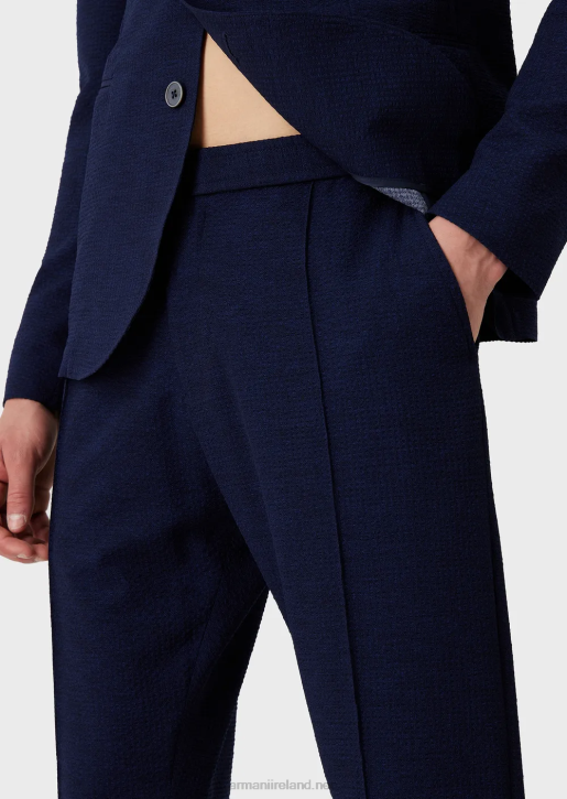 Men 086V1473 Printed Technical Seersucker Ribbed Trousers With An Elasticated Waist Armani Midnight Blue