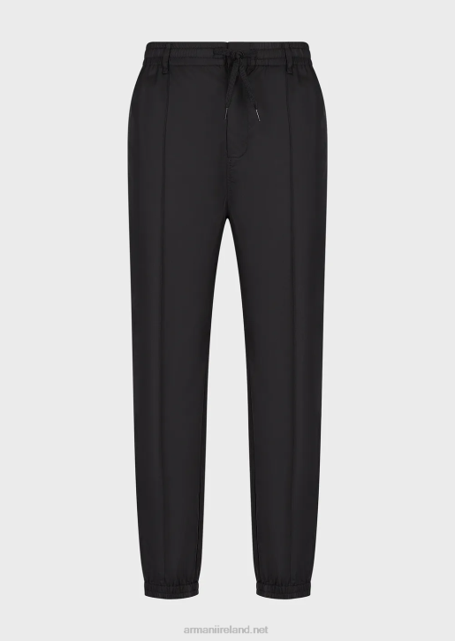 Men 086V1474 Drawstring Trousers In Lightweight Lyocell-Blend Satin Armani Black