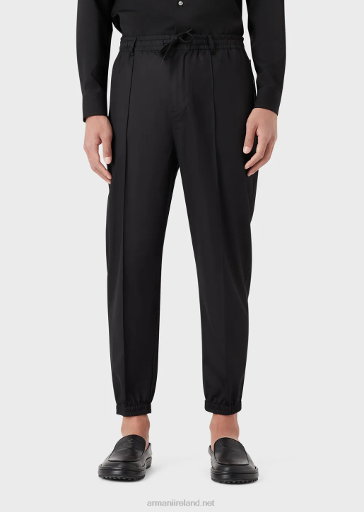 Men 086V1474 Drawstring Trousers In Lightweight Lyocell-Blend Satin Armani Black