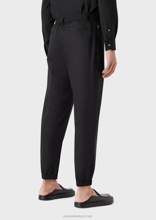 Men 086V1474 Drawstring Trousers In Lightweight Lyocell-Blend Satin Armani Black