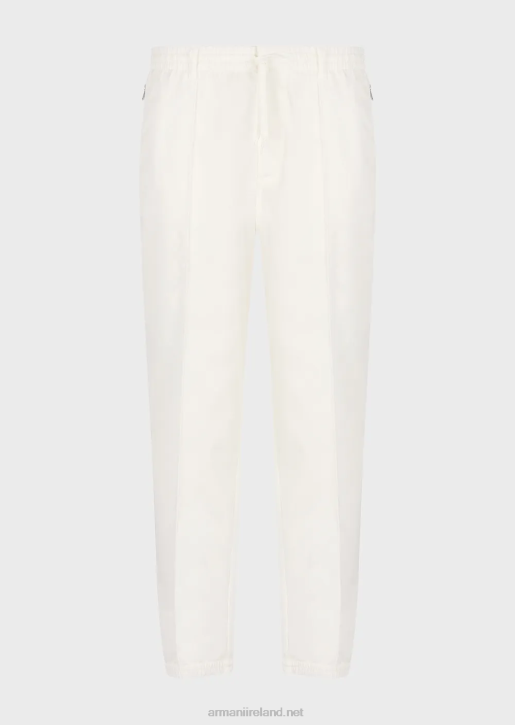 Men 086V1475 Drawstring Trousers In Lightweight Lyocell-Blend Satin Armani White