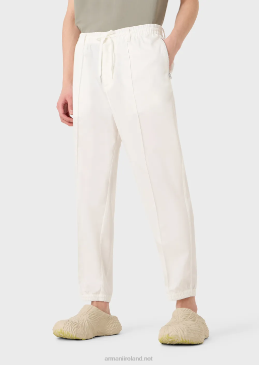 Men 086V1475 Drawstring Trousers In Lightweight Lyocell-Blend Satin Armani White