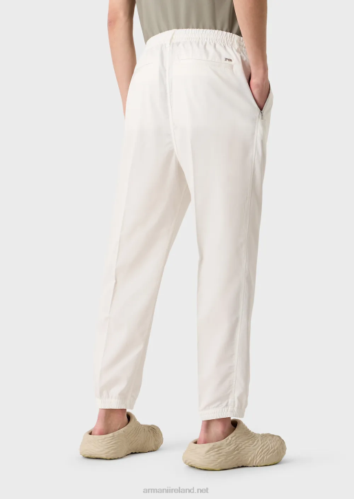 Men 086V1475 Drawstring Trousers In Lightweight Lyocell-Blend Satin Armani White