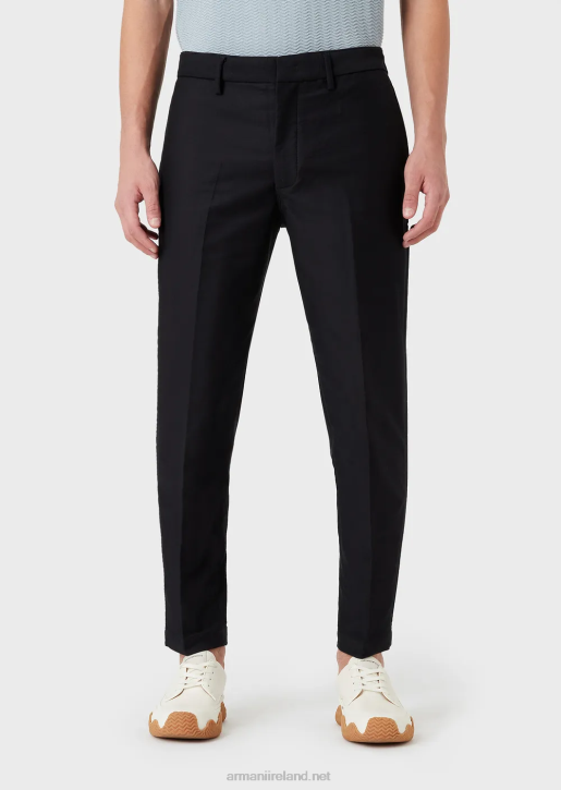 Men 086V1476 Tricotine-Effect Jersey Chinos Armani Navy Blue