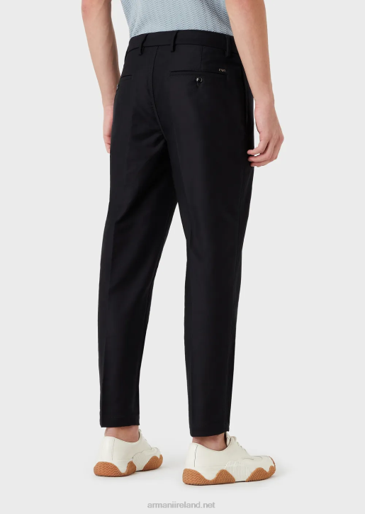 Men 086V1476 Tricotine-Effect Jersey Chinos Armani Navy Blue
