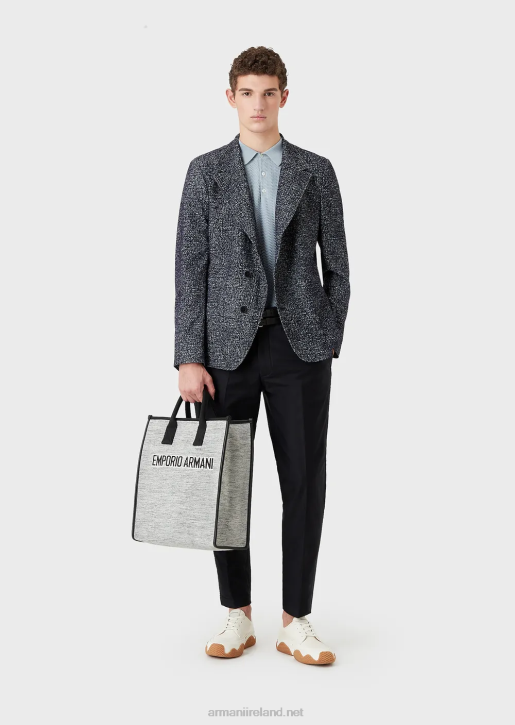 Men 086V1476 Tricotine-Effect Jersey Chinos Armani Navy Blue