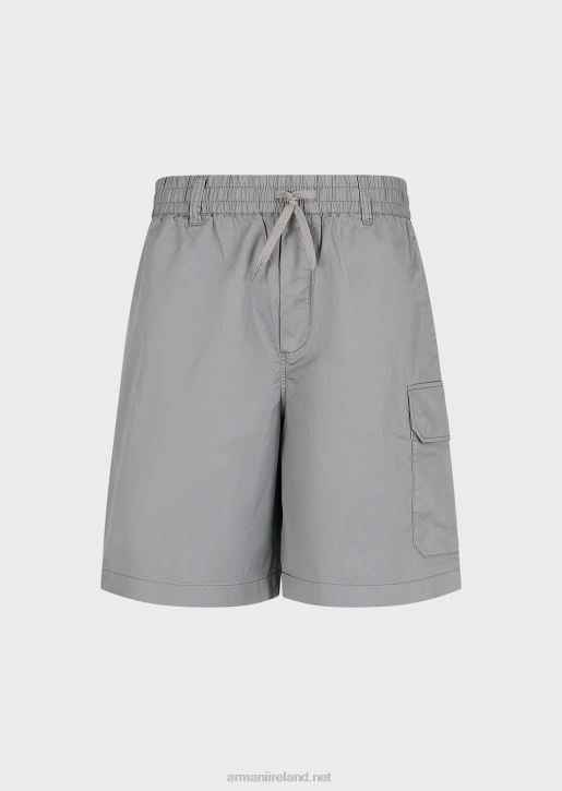 Men 086V1478 Pima Poplin Drawstring Cargo Board Shorts Armani Light Gray