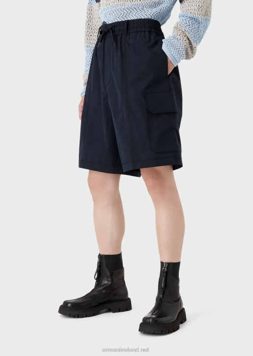 Men 086V1479 Pima Poplin Drawstring Cargo Board Shorts Armani Navy Blue