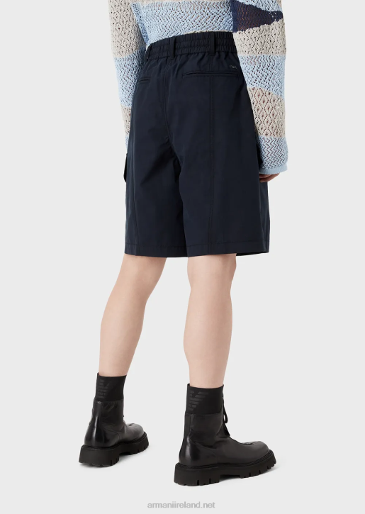 Men 086V1479 Pima Poplin Drawstring Cargo Board Shorts Armani Navy Blue