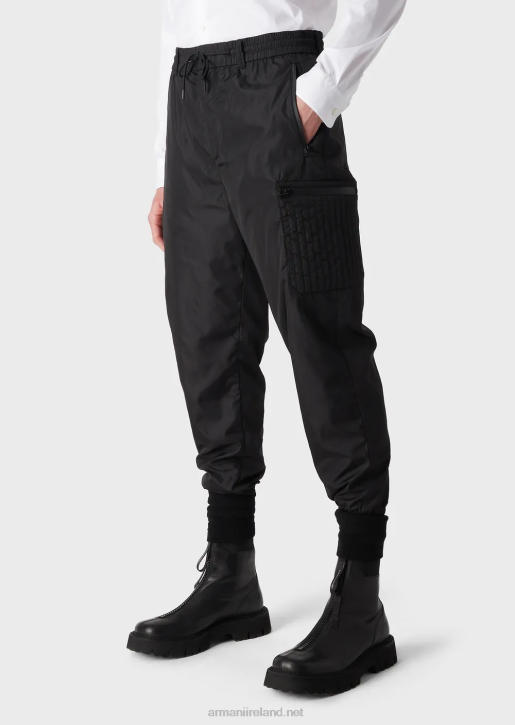 Men 086V1480 Recycled Matte Technical Nylon Trousers Armani Black