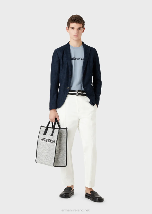Men 086V1482 Cotton-Satin Chinos With Ribbing Armani White