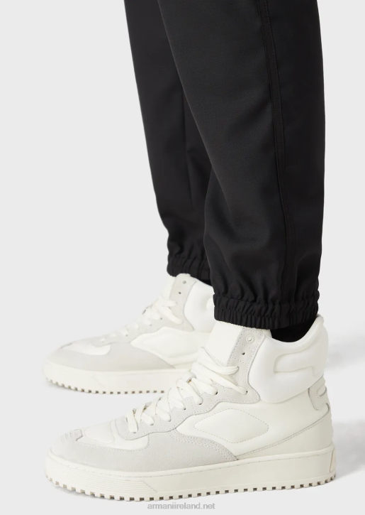 Men 086V1483 Ripstop Wool-Blend Trousers With Elasticated Ankle Cuffs Armani Black