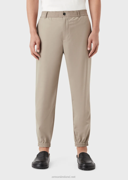 Men 086V1484 Ripstop Wool-Blend Trousers With Elasticated Ankle Cuffs Armani Dove Grey