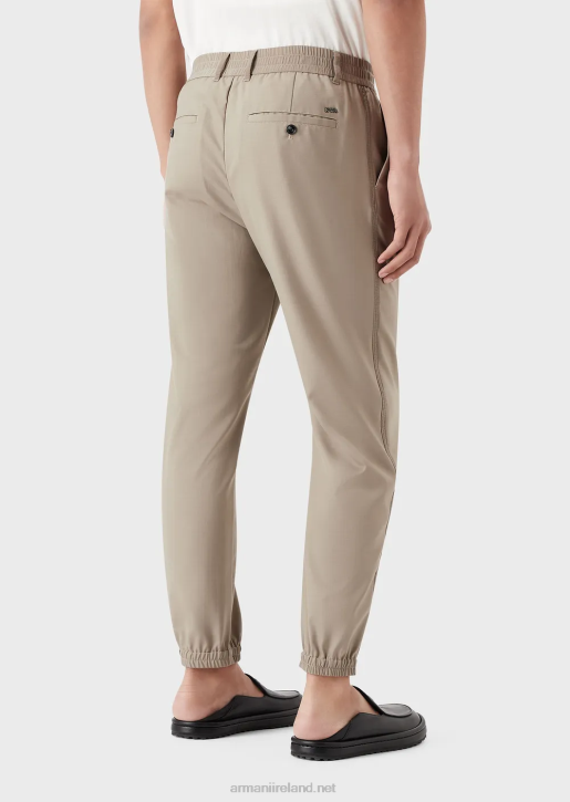 Men 086V1484 Ripstop Wool-Blend Trousers With Elasticated Ankle Cuffs Armani Dove Grey