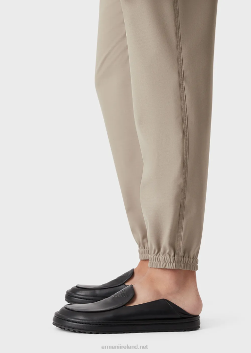Men 086V1484 Ripstop Wool-Blend Trousers With Elasticated Ankle Cuffs Armani Dove Grey