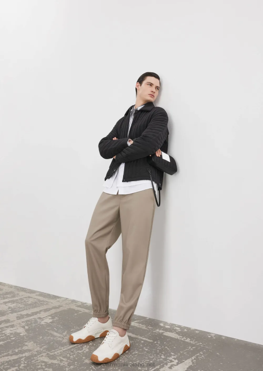 Men 086V1484 Ripstop Wool-Blend Trousers With Elasticated Ankle Cuffs Armani Dove Grey