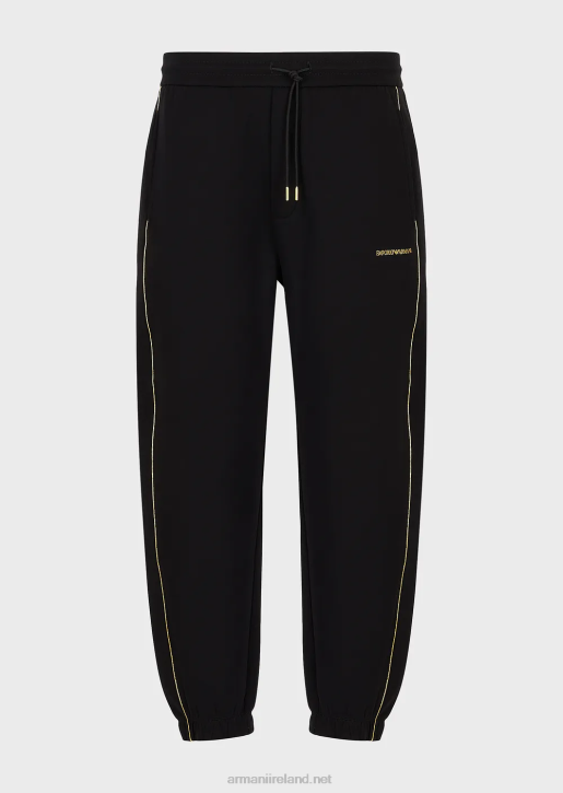 Men 086V1485 Double-Jersey Joggers With Gold Details And Logo Armani Black