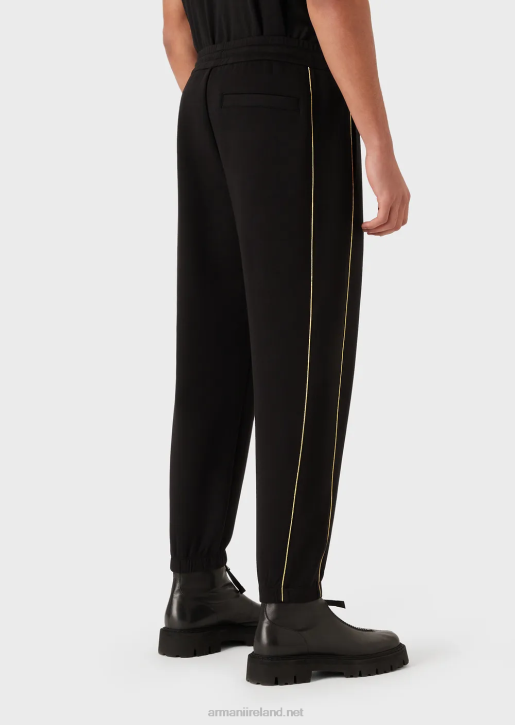 Men 086V1485 Double-Jersey Joggers With Gold Details And Logo Armani Black