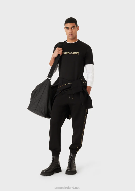 Men 086V1485 Double-Jersey Joggers With Gold Details And Logo Armani Black