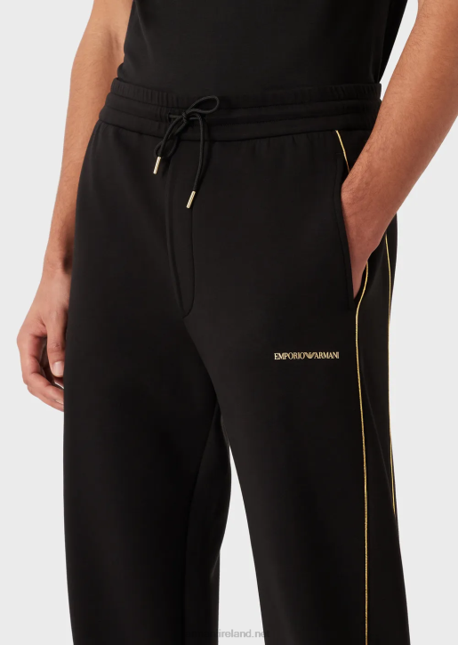Men 086V1485 Double-Jersey Joggers With Gold Details And Logo Armani Black