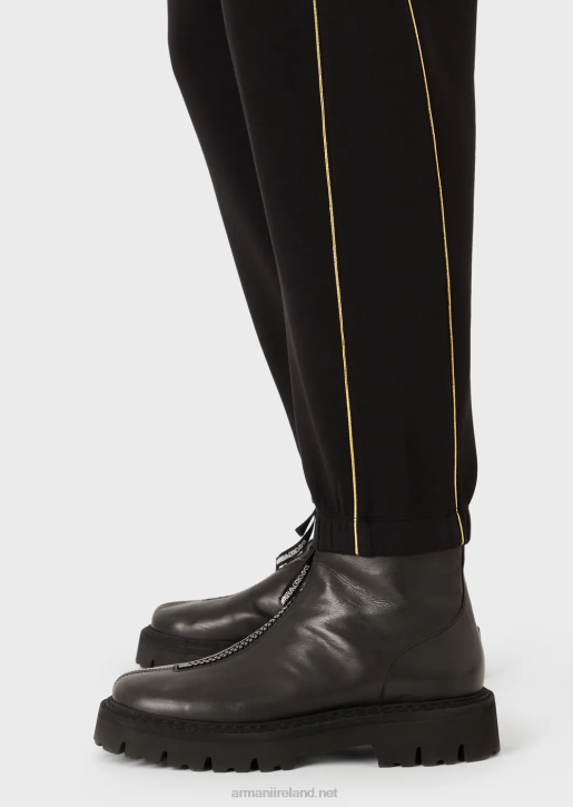 Men 086V1485 Double-Jersey Joggers With Gold Details And Logo Armani Black