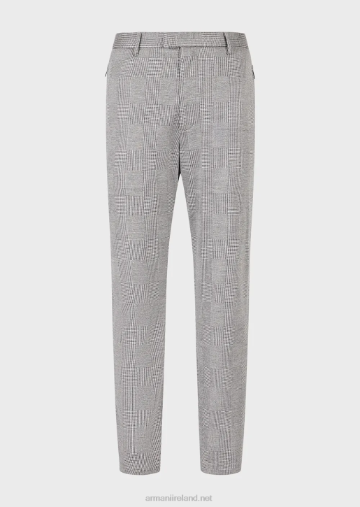 Men 086V1486 Prince Of Wales Eucalyptus Wool-Blend Jersey Trousers Armani Gray