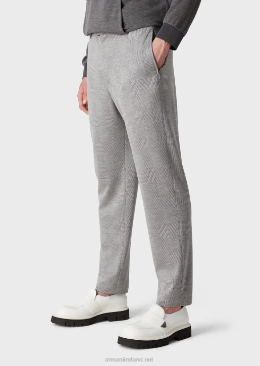 Men 086V1486 Prince Of Wales Eucalyptus Wool-Blend Jersey Trousers Armani Gray