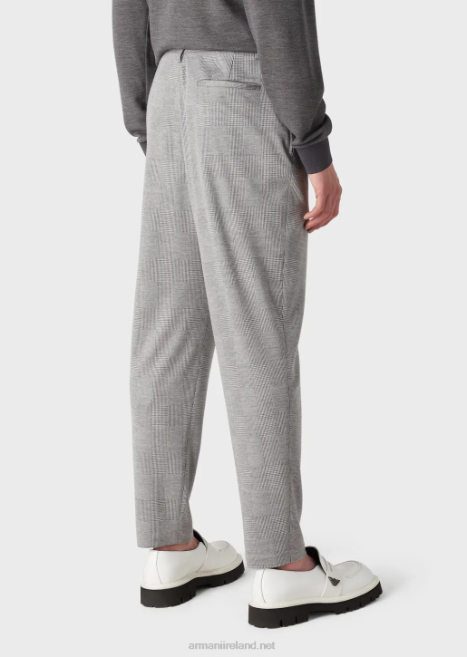 Men 086V1486 Prince Of Wales Eucalyptus Wool-Blend Jersey Trousers Armani Gray