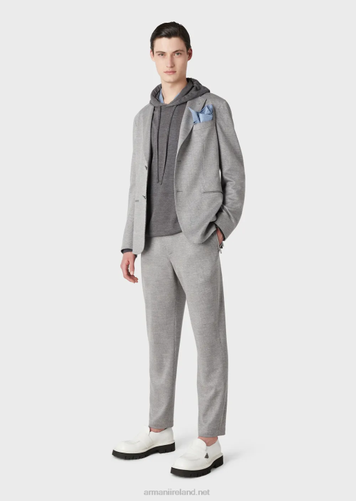 Men 086V1486 Prince Of Wales Eucalyptus Wool-Blend Jersey Trousers Armani Gray