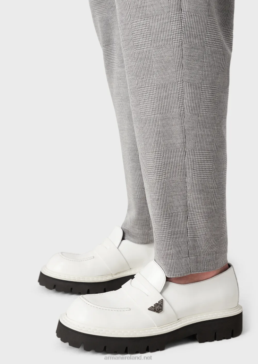 Men 086V1486 Prince Of Wales Eucalyptus Wool-Blend Jersey Trousers Armani Gray